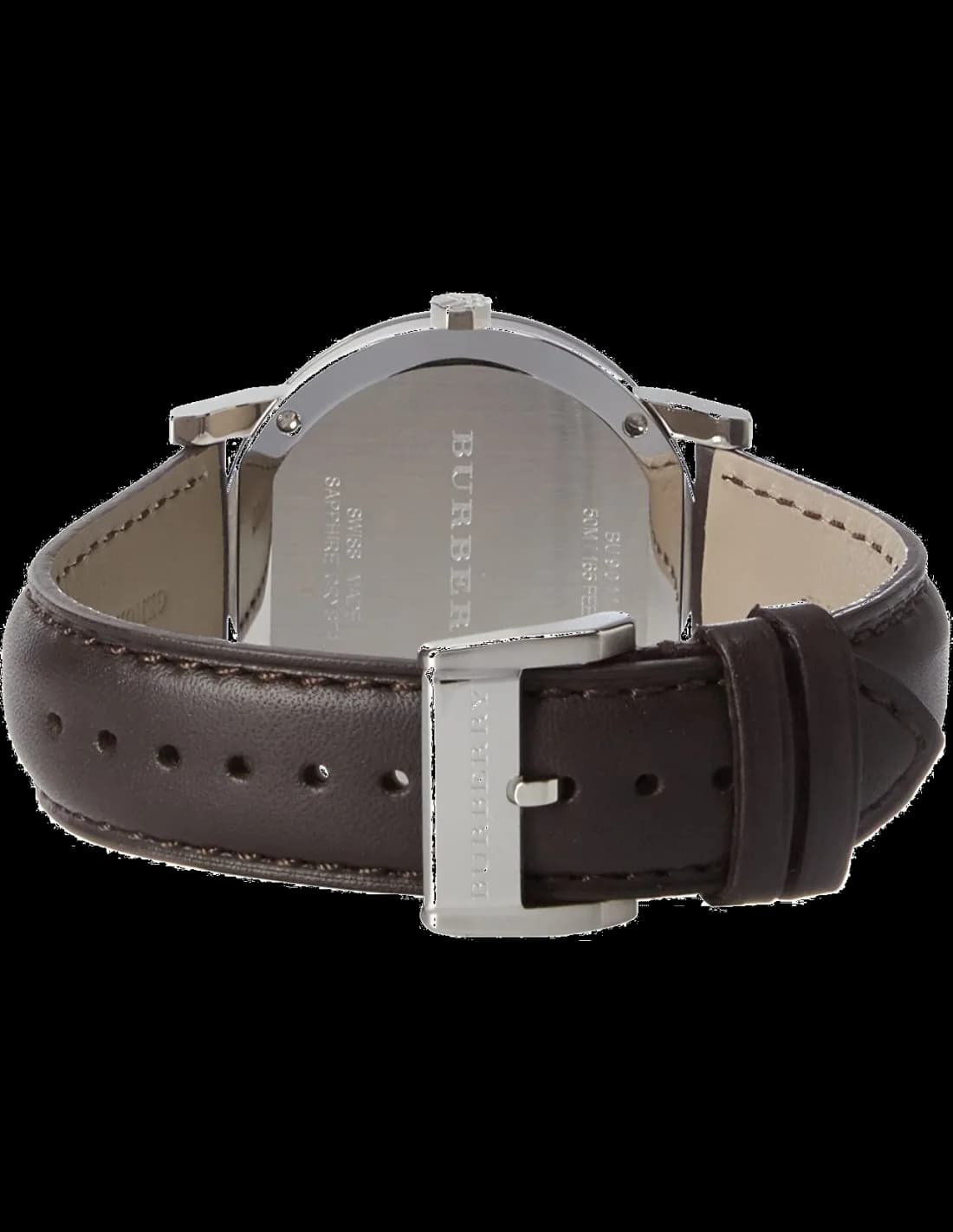 Bracelet Burberry BU9011 en cuir marron texturé, coutures contrastées, boucle ardillon en acier inoxydable, aspect vintage élégant