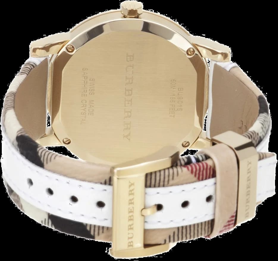 Bracelet Burberry BU9015 en cuir Haymarket beige iconique, motif Nova check