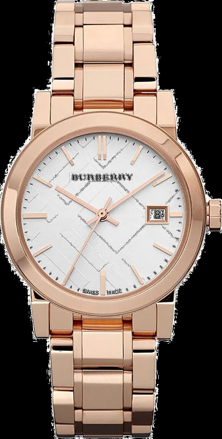 Montre Burberry BU9104 au cadran blanc nacré et boîtier or rose, style chic et raffiné