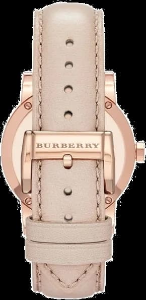 Bracelet Burberry BU9109 en cuir beige motif tartan, boucle ardillon acier, association élégante cuir et métal