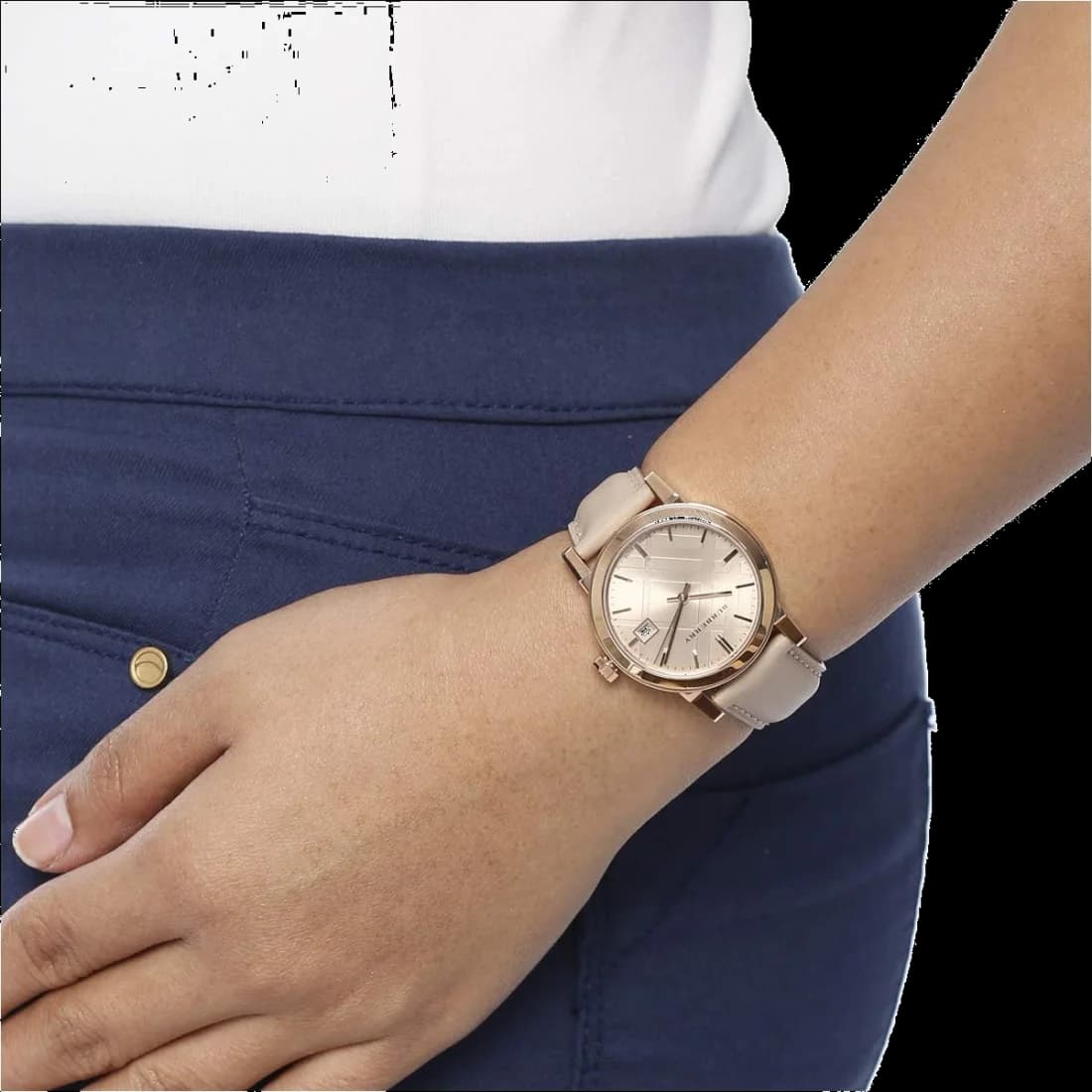 Montre Femme Burberry City BU9109 Acier et Cuir Beige Motif Tartan vue 6