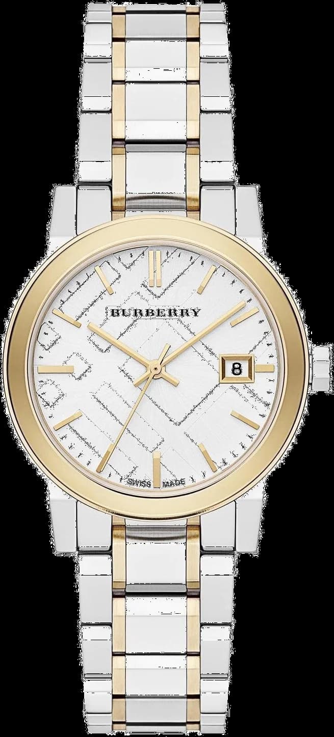 Montre Burberry BU9115 avec cadran argenté motif check emblématique et acier bicolore