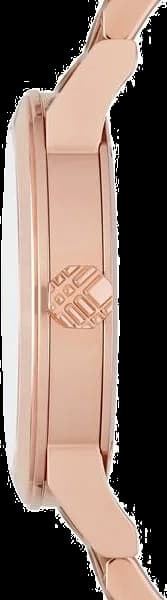Cadran Burberry BU9126 avec index en acier rose gold, aiguilles fines et date à 3h, cristaux scintillants
