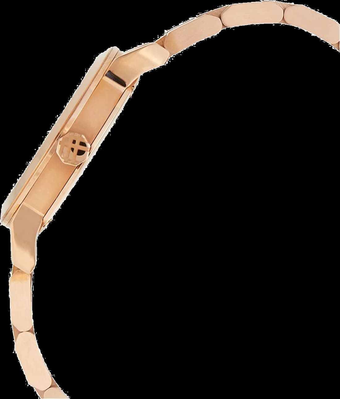 Bracelet Burberry BU9146 en acier rose gold et cuir blanc, fermoir déployante, élégance intemporelle