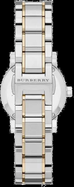 Bracelet Burberry BU9217 bi-ton acier et or, maillons alternés pour un confort raffiné et luxueux