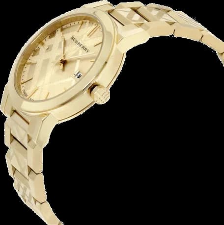 Cadran Burberry BU9234 blanc avec index dorés, aiguilles dauphine et date à 3h