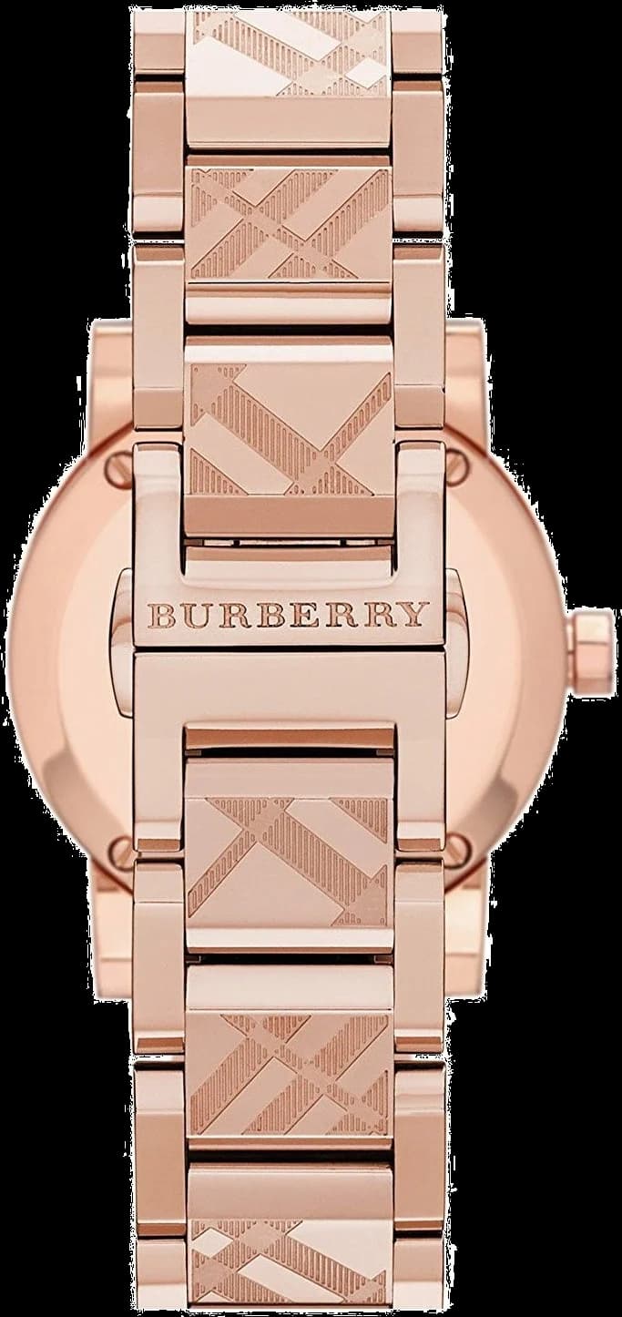 Bracelet Burberry BU9235 en acier inoxydable bicolore or rose, fermoir déployante, maillons alternés satinés