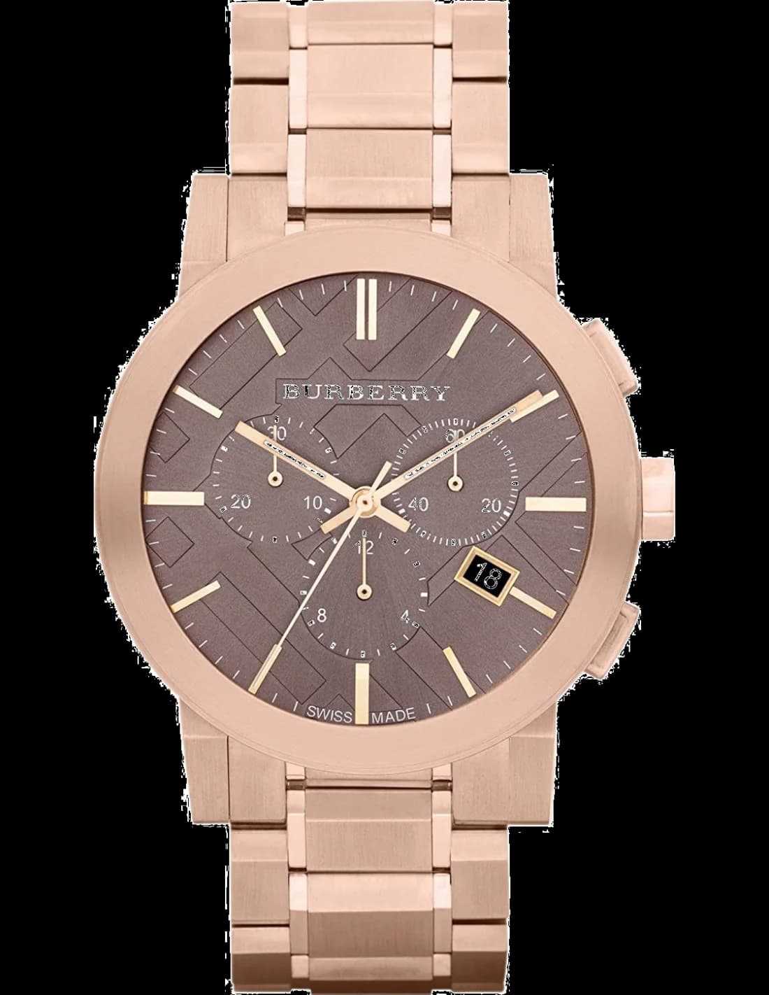 Montre Burberry BU9353 avec cadran marron soleil, boîtier acier et or rose, style élégant et sportif