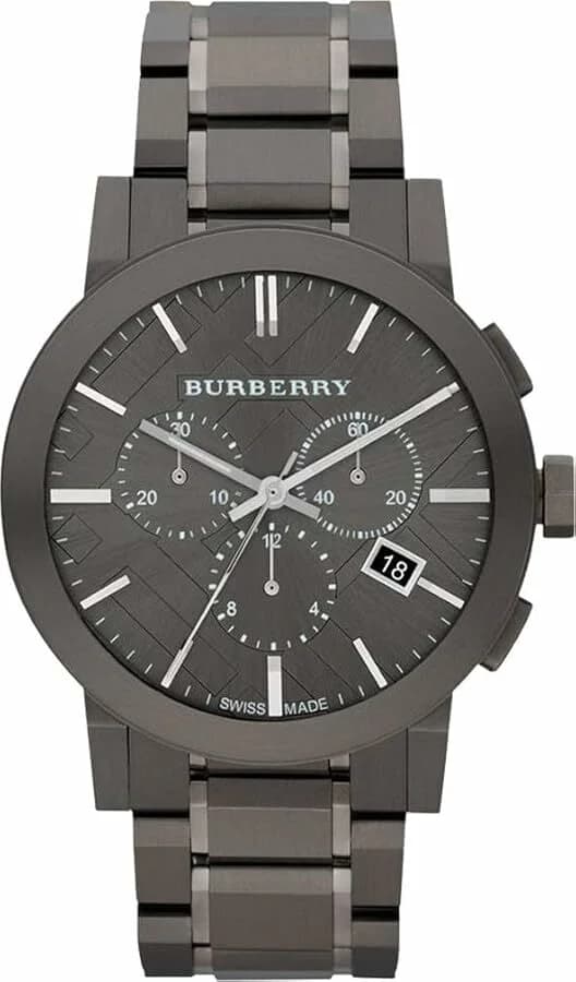 Montre Burberry BU9354 au cadran noir soleillé, acier noir brossé, style contemporain et élégant, 42 mm