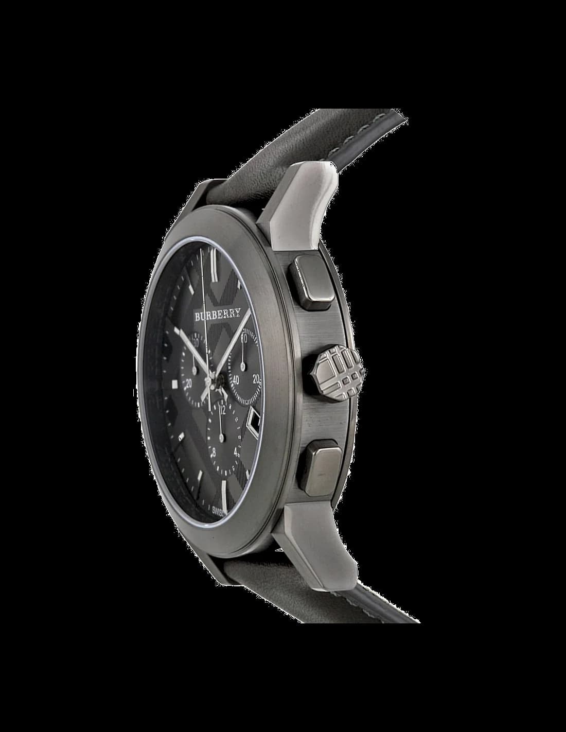 Cadran Burberry BU9364 avec index bâtons dorés, aiguilles squelette et date à 3h