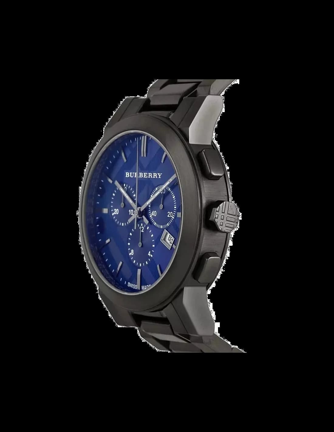 Cadran Burberry BU9365 avec index appliqués, aiguilles dauphine et guichet date à 3h