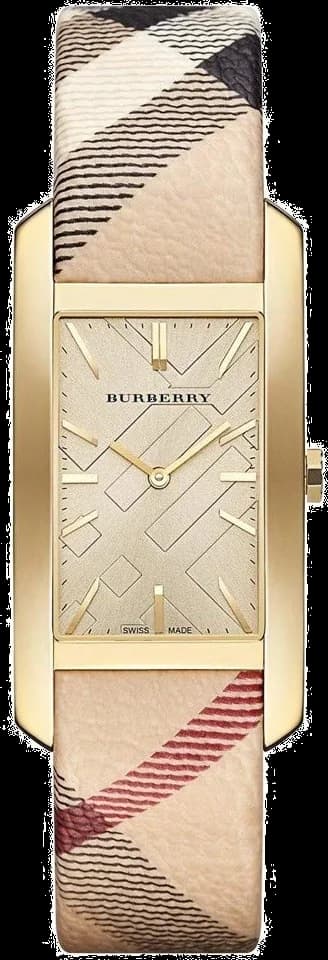 Montre Burberry BU9407 au cadran beige, boîtier rectangulaire acier et verre saphir, style élégant chic