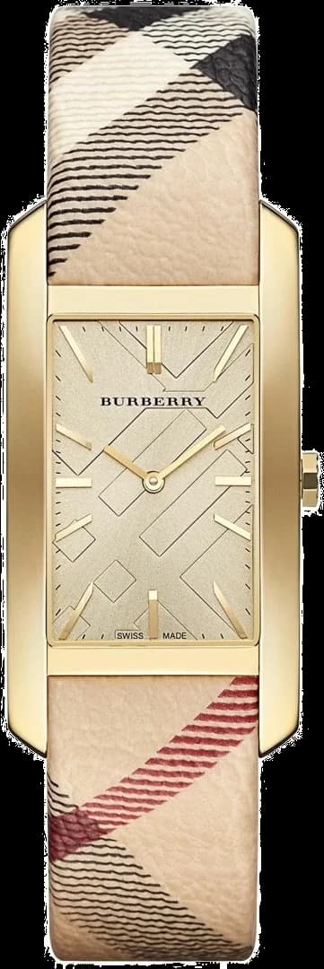 Montre Burberry BU9509 au cadran beige motif check, boîtier rectangulaire argenté et style chic intemporel