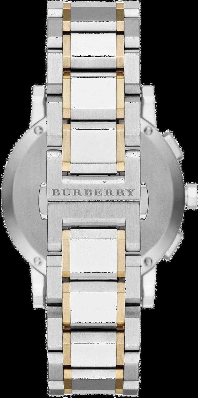 Cadran Burberry BU9751 présentant des index appliqués dorés et des aiguilles bâton, sobre et raffiné