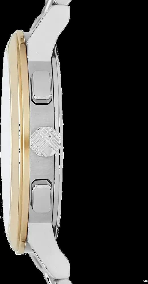 Bracelet Burberry BU9751 en acier bicolore argent et or, maillons alternés, fermoir déployant signé