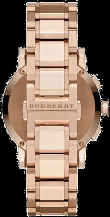 Bracelet Burberry BU9754 en acier et or rose, maillons alternés brossés et polis, fermoir déployant double sécurité