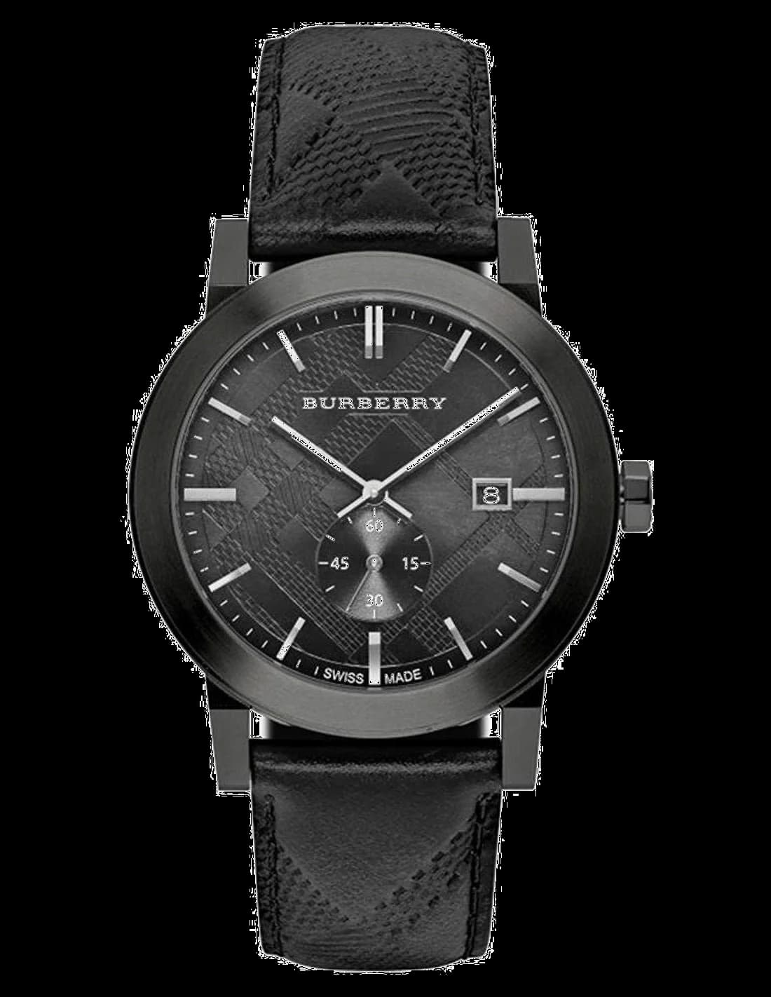 Montre Burberry BU9906 avec cadran noir élégant et index argentés, style classique chic