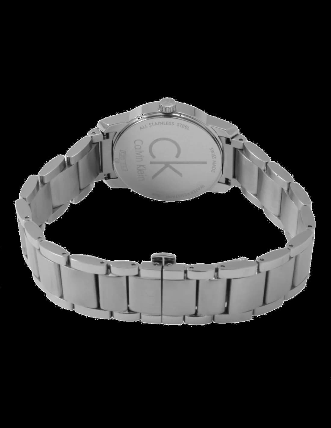 Cadran Calvin Klein K2G23126 avec index bâtons argentés et aiguilles fines sur fond argenté soleil