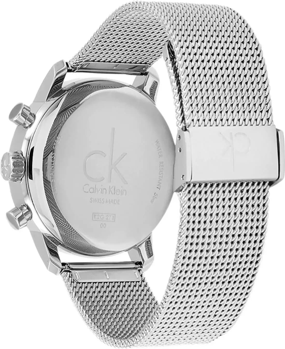 Bracelet Calvin Klein K2G27126 en maille milanaise acier inoxydable, finition brossée, fermoir déployant double sécurité avec poussoirs
