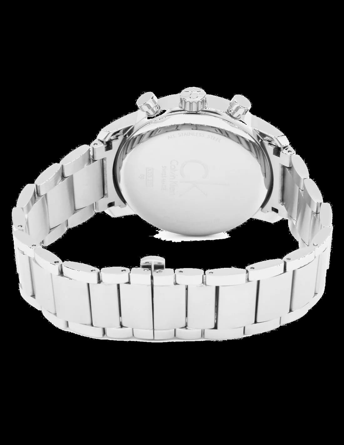 Cadran Calvin Klein K2G27146 blanc avec compteurs chronographe, index appliqués et aiguilles fines