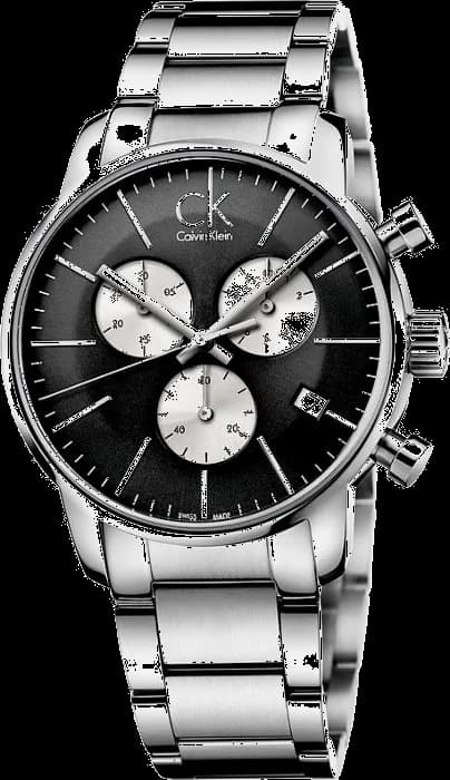 Montre Calvin Klein K2G2714X avec cadran noir soleillé, aiguilles argentées et index bâtons, style minimaliste chic