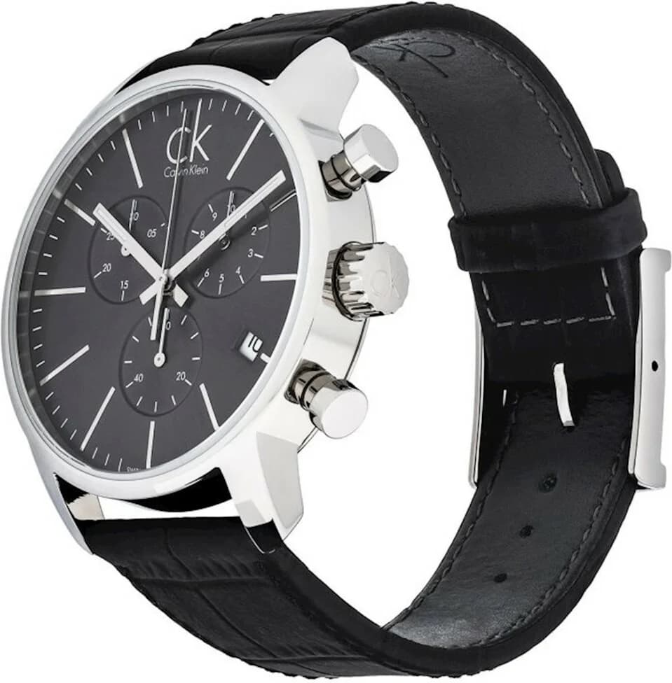 Bracelet Calvin Klein K2G271C3 en cuir noir grainé, coutures contrastées, boucle ardillon en acier brossé