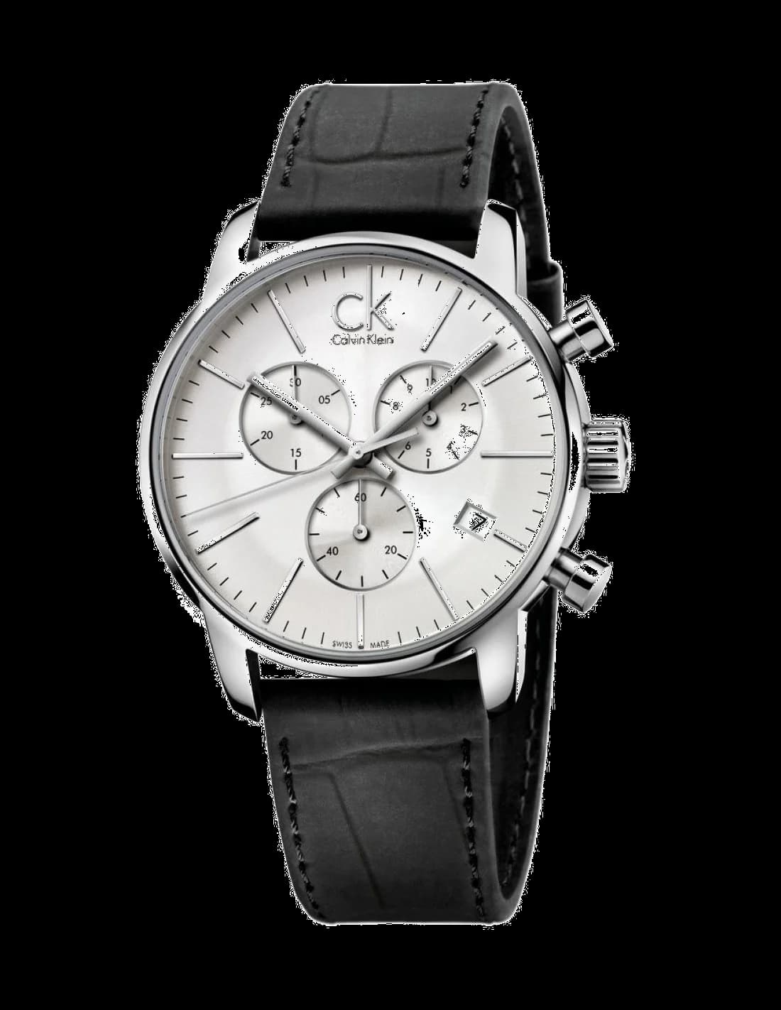 Montre Calvin Klein K2G271C6 chronographe noir avec cadran texturé et index bâtons argentés, style minimaliste et élégant