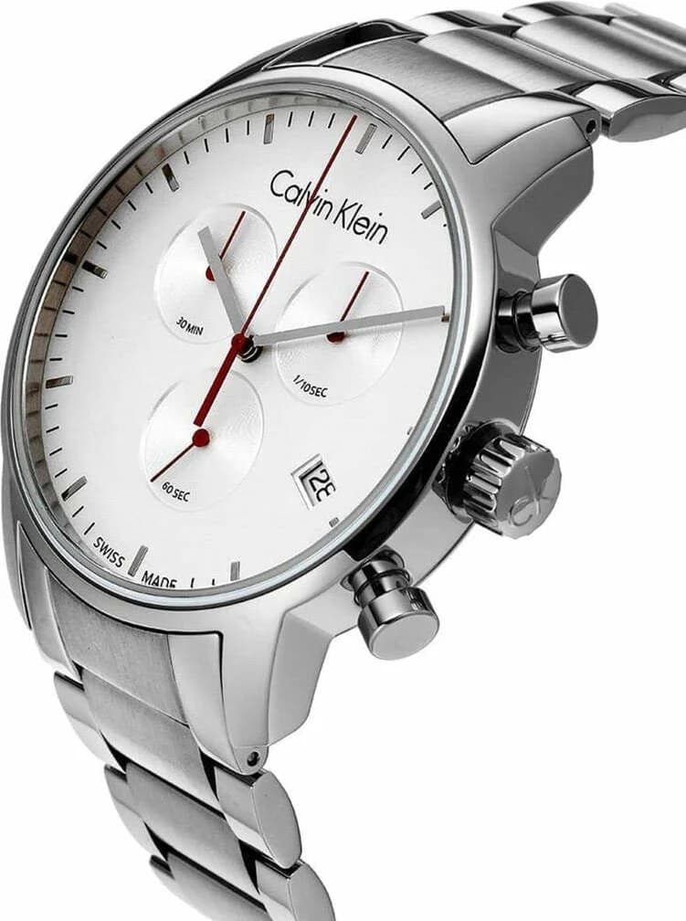 Cadran Calvin Klein K2G271Z6 aux index bâtons argentés et aiguilles épurées, sans date pour un look sobre