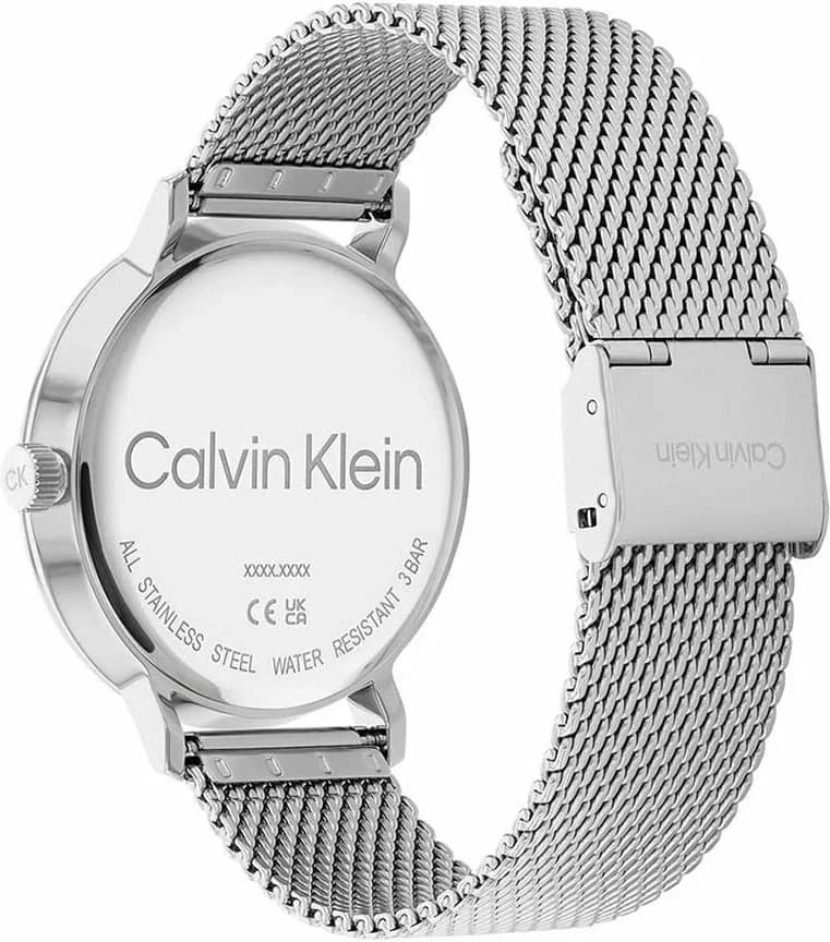 Cadran Calvin Klein K2G2G121 noir minimaliste aux index bâtons et aiguilles argentées, sans date