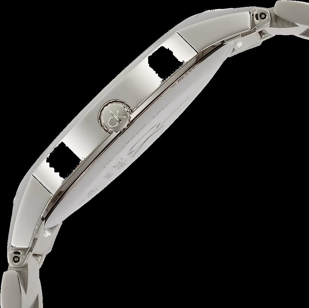 Cadran Calvin Klein K2G2G14Y noir aux index bâtons, aiguilles argentées, date à 3h, style épuré