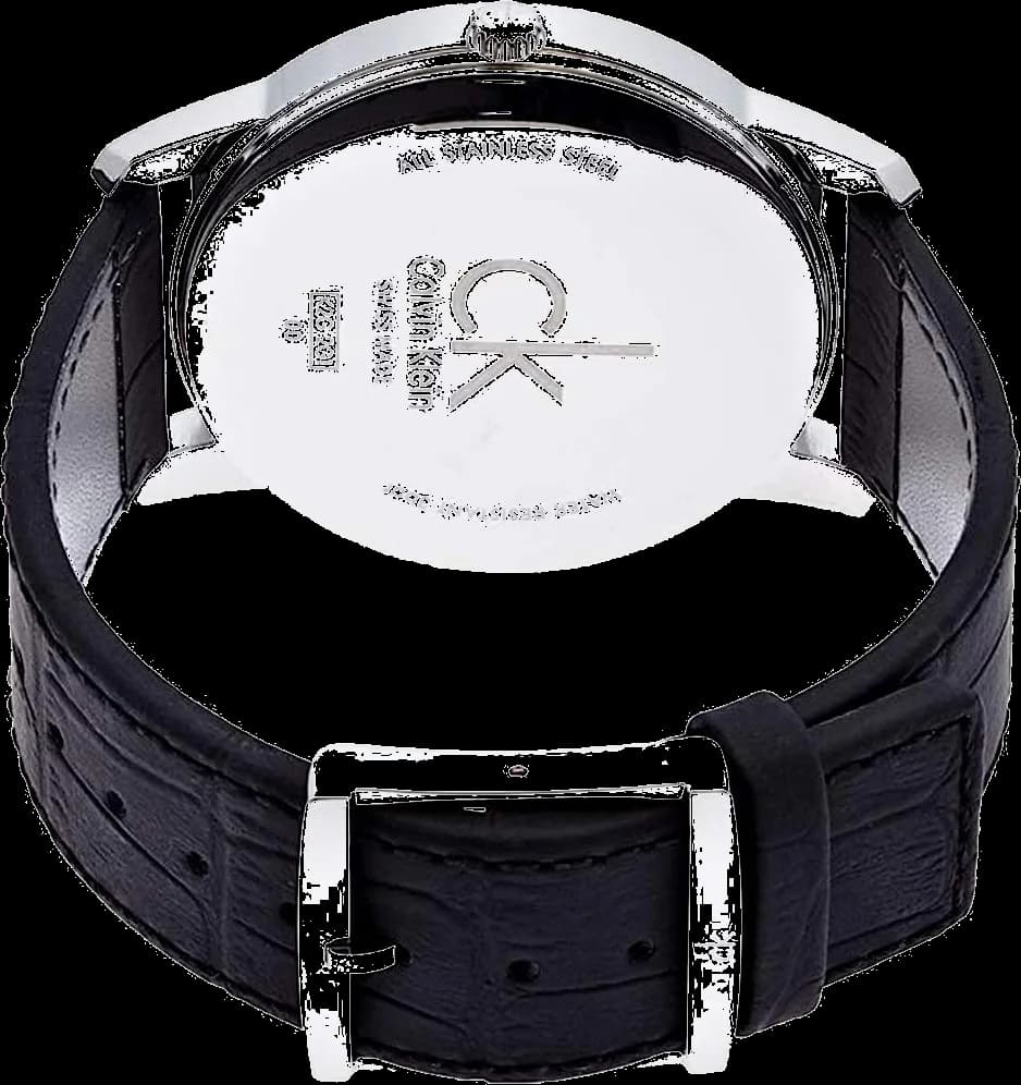 Bracelet Calvin Klein K2G2G1C3 en cuir noir mat avec coutures ton sur ton et boucle ardillon argentée