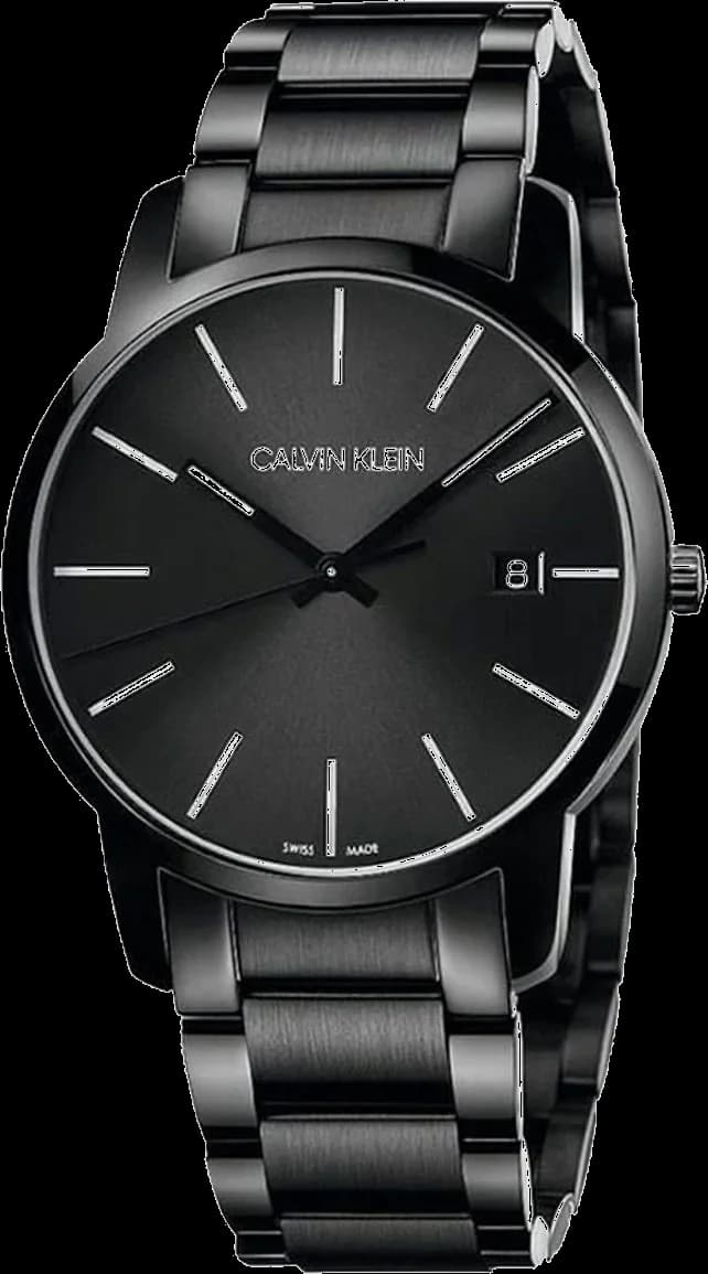 Montre Calvin Klein K2G2G4B1 avec cadran noir minimaliste et aiguilles argentées, design épuré