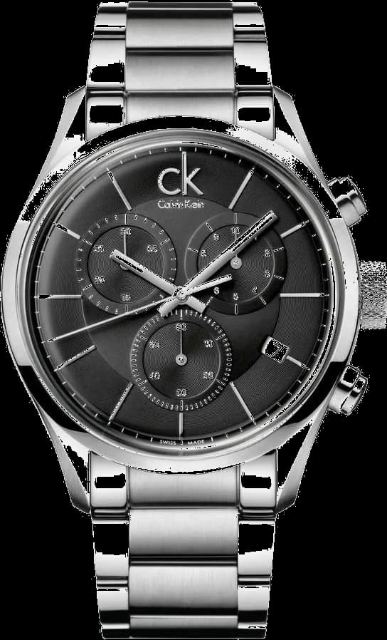 Montre Calvin Klein K2H27104 au cadran noir profond et aiguilles argentées, design minimaliste chic