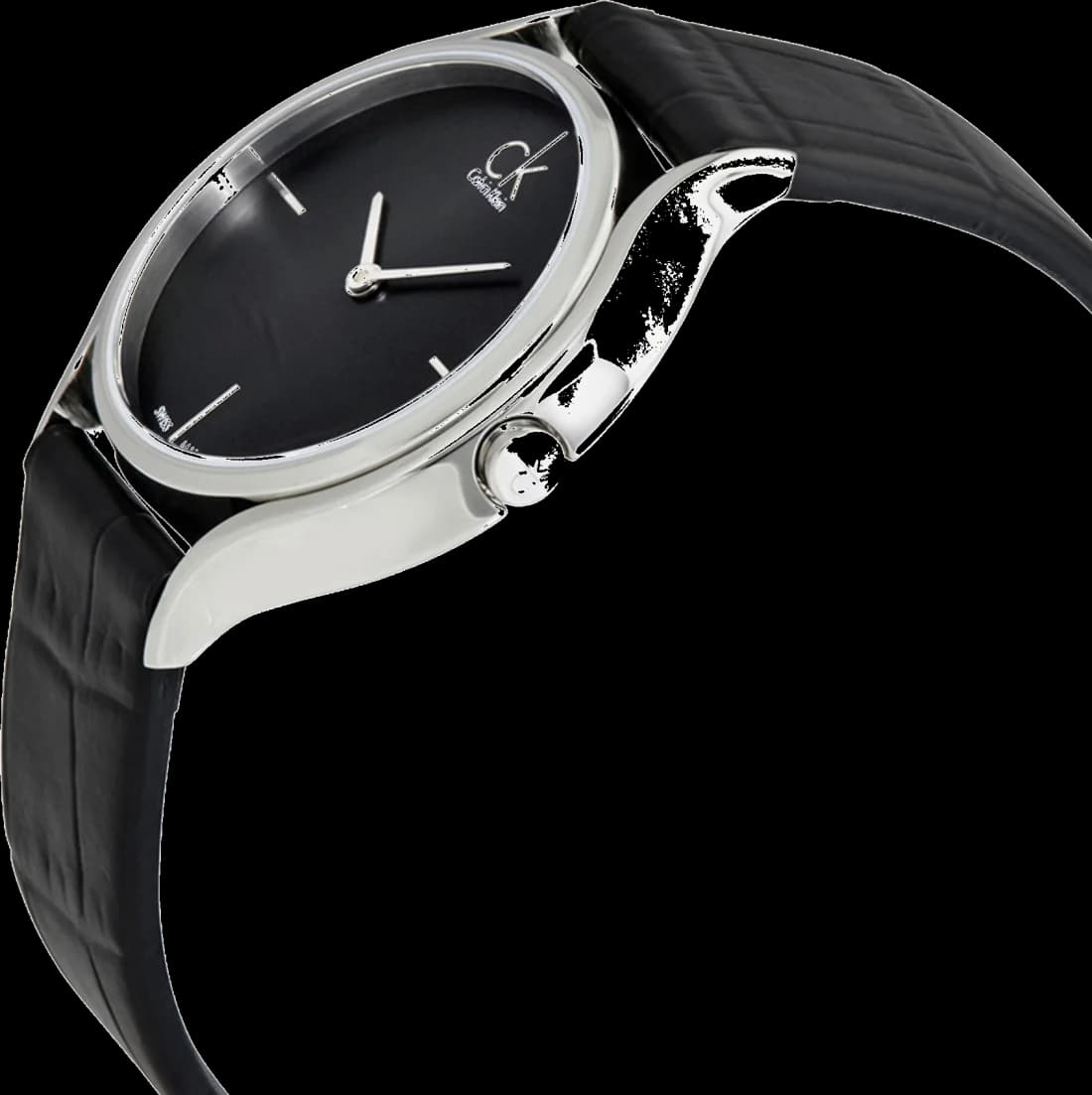 Cadran Calvin Klein K2U231C1 aux index bâtons et aiguilles en acier sur fond noir
