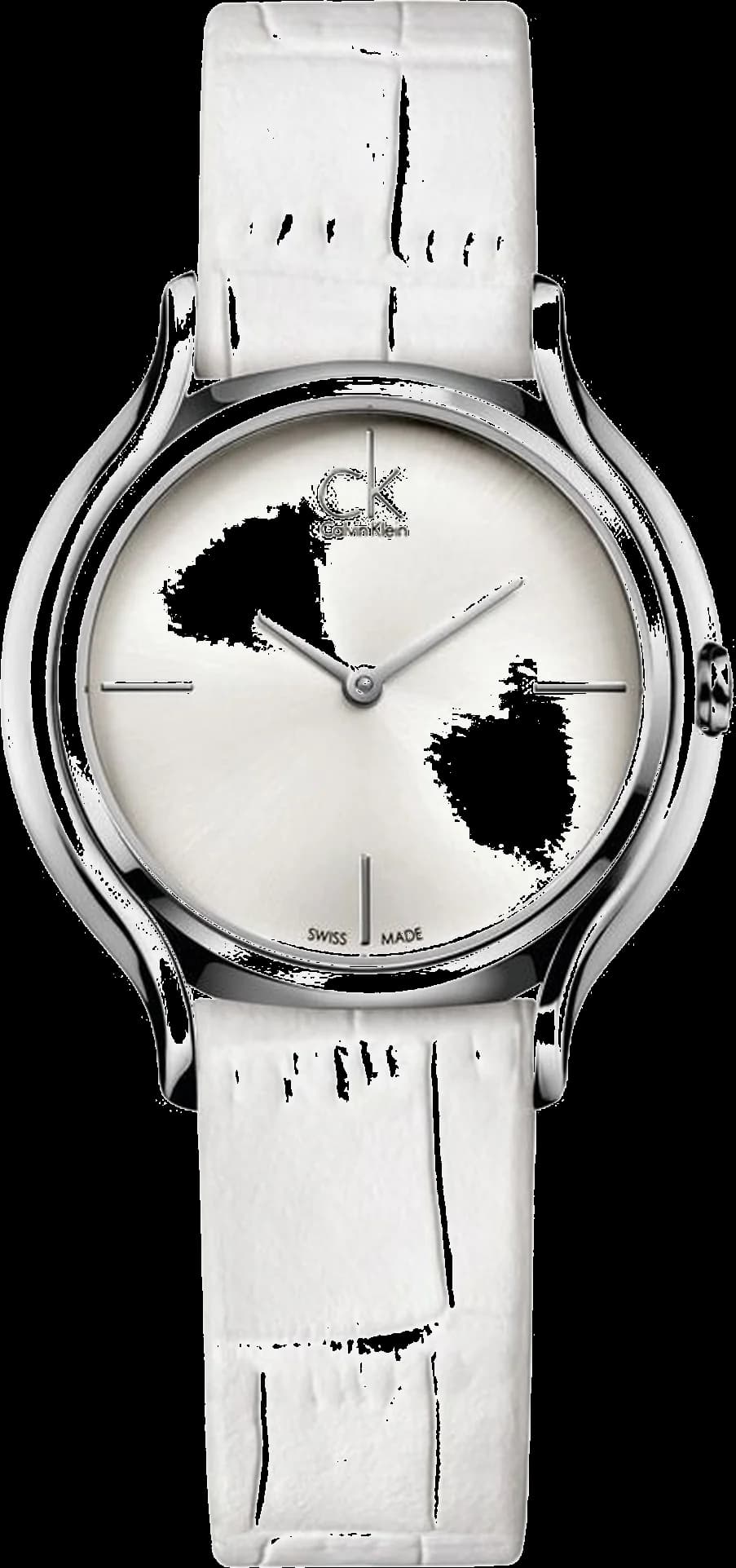 Montre Calvin Klein K2U231K6 au cadran blanc épuré, aiguilles bâton et fin bracelet cuir blanc