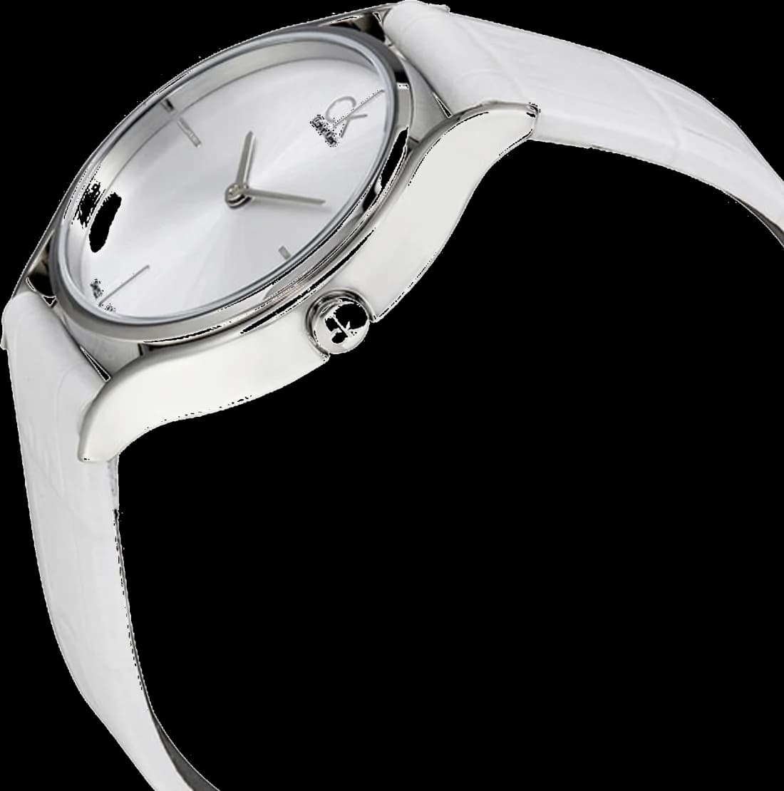 Cadran Calvin Klein K2U231K6 blanc minimaliste aux index bâton argentés, aiguilles fines, sans date