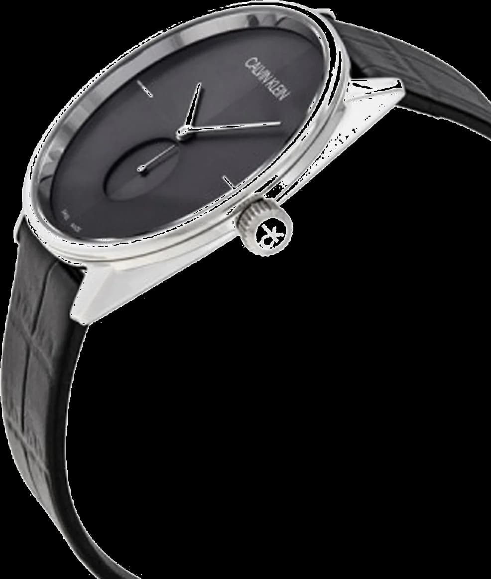 Cadran Calvin Klein K2Y211C3 noir épuré avec index appliqués et aiguilles fines, date à 3h, design intemporel