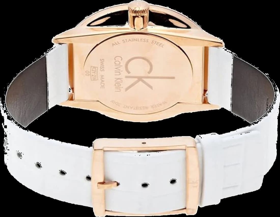 Bracelet Calvin Klein K2Y216K6 en cuir blanc avec coutures contrastées, boucle ardillon argentée