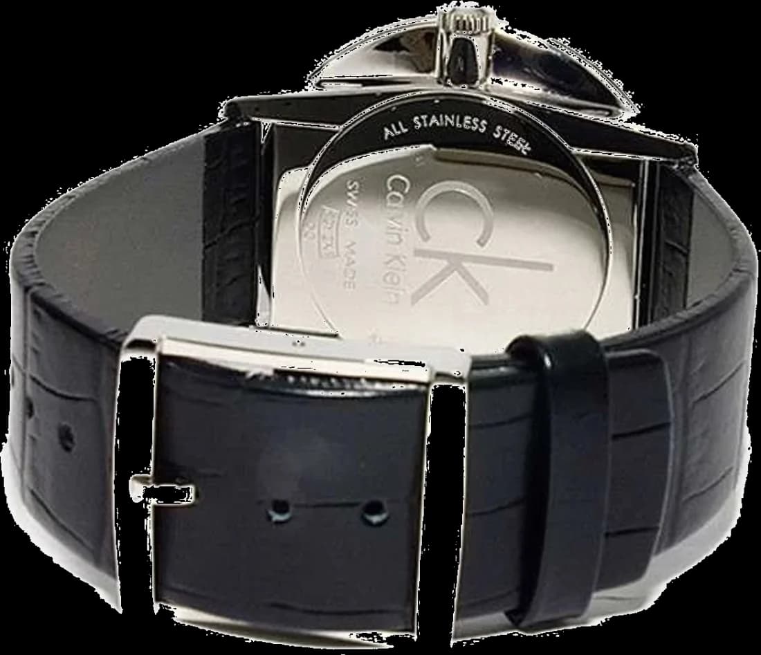 Bracelet Calvin Klein K2Y2X1CU en cuir noir grainé, coutures contrastées, boucle ardillon en acier