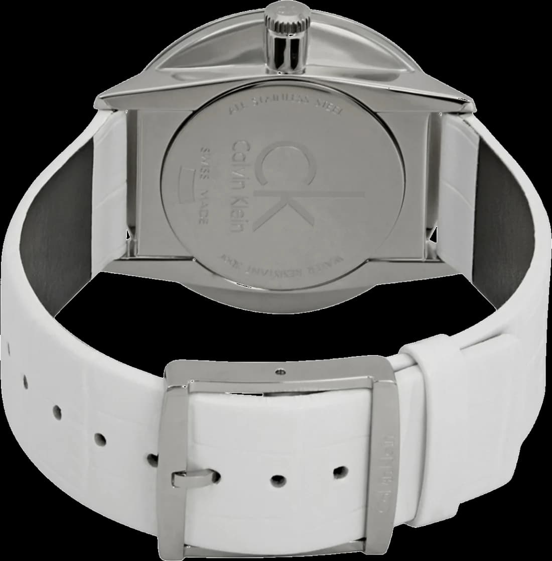 Bracelet Calvin Klein K2Y2X1KW en cuir blanc lisse à boucle ardillon argentée, finition sobre et élégante