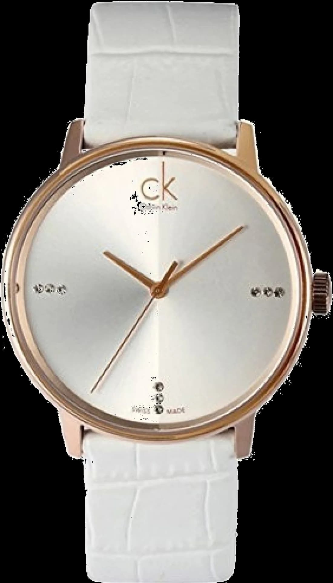 Montre Calvin Klein K2Y2X6KW avec cadran blanc et boîtier or rose, style élégant et minimaliste
