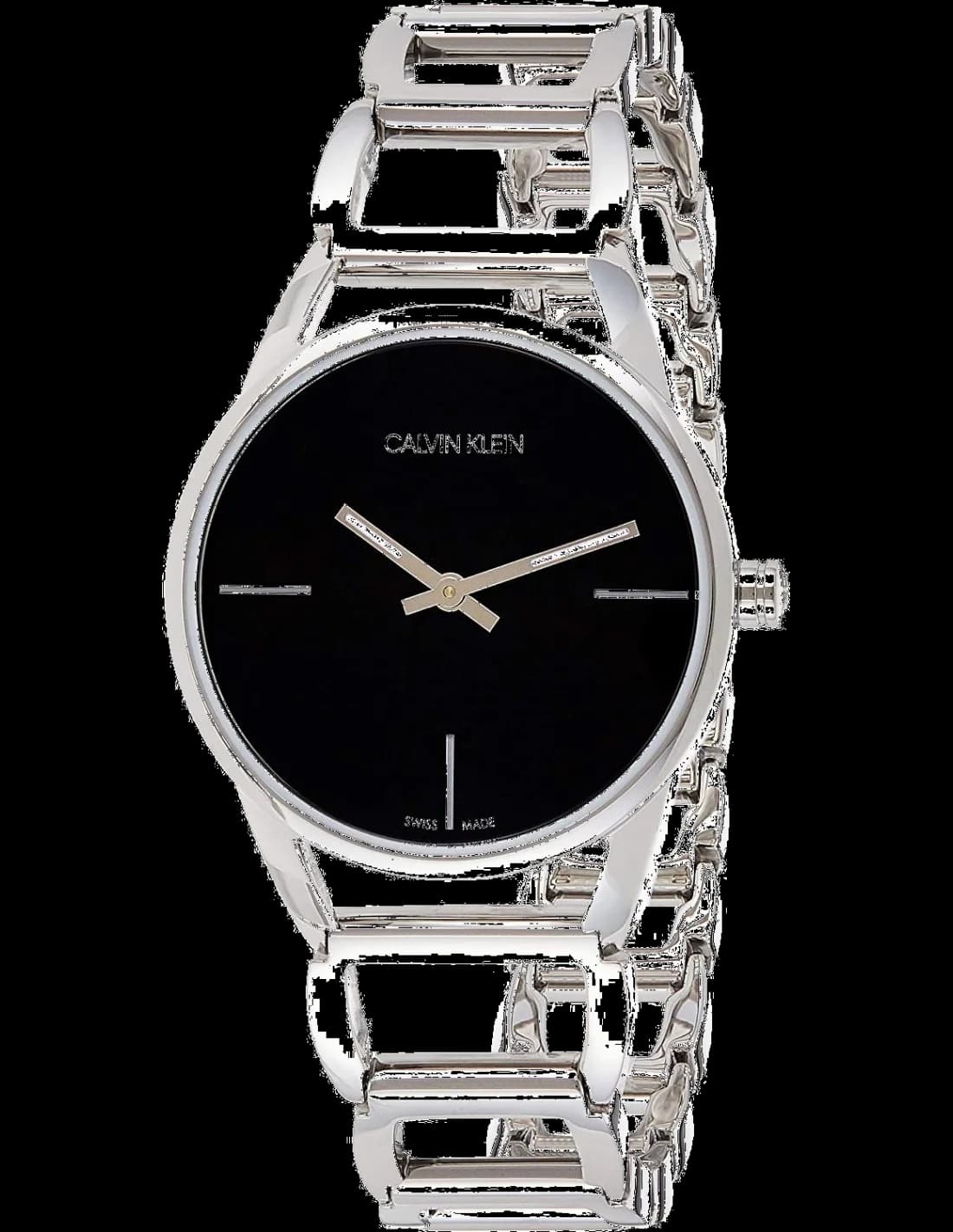 Montre Calvin Klein K3G23121 au cadran noir minimaliste et aiguilles argentées, design épuré