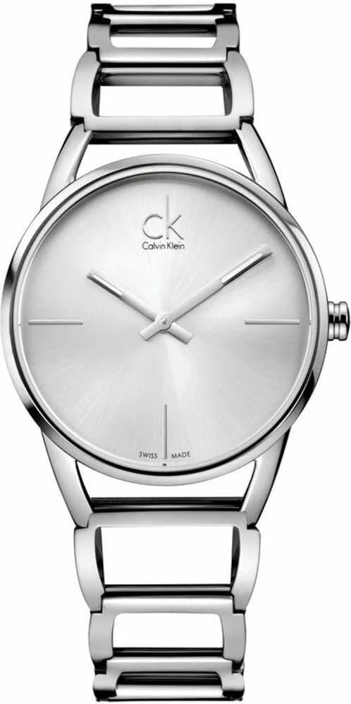 Montre Calvin Klein K3G23126 avec cadran blanc épuré, aiguilles argentées et index bâtons minimalistes
