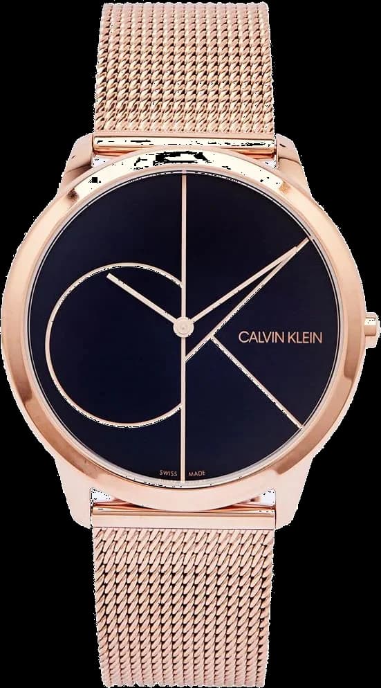 Montre Calvin Klein K3M21621 au cadran noir minimaliste et boîtier en acier doré rose, style élégant et moderne
