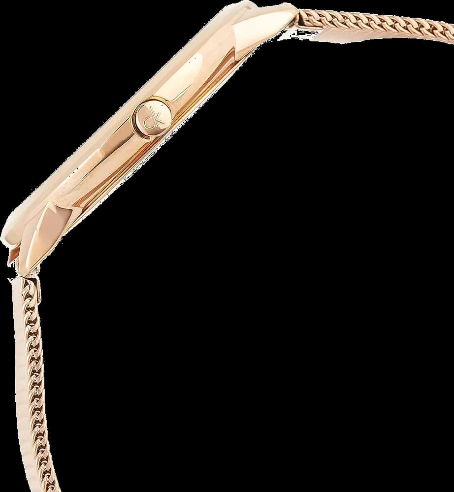 Cadran Calvin Klein K3M21621 avec index bâtons dorés et aiguilles fines, design épuré sans complications