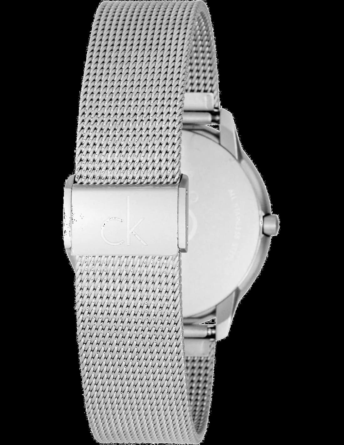Cadran Calvin Klein K3M22126 avec index bâtons argentés, aiguilles dorées et finition soleillée