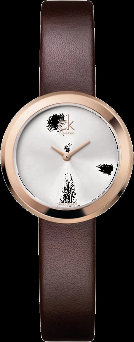 Montre Calvin Klein K3N236G6 au cadran blanc et bracelet cuir marron, style minimaliste chic