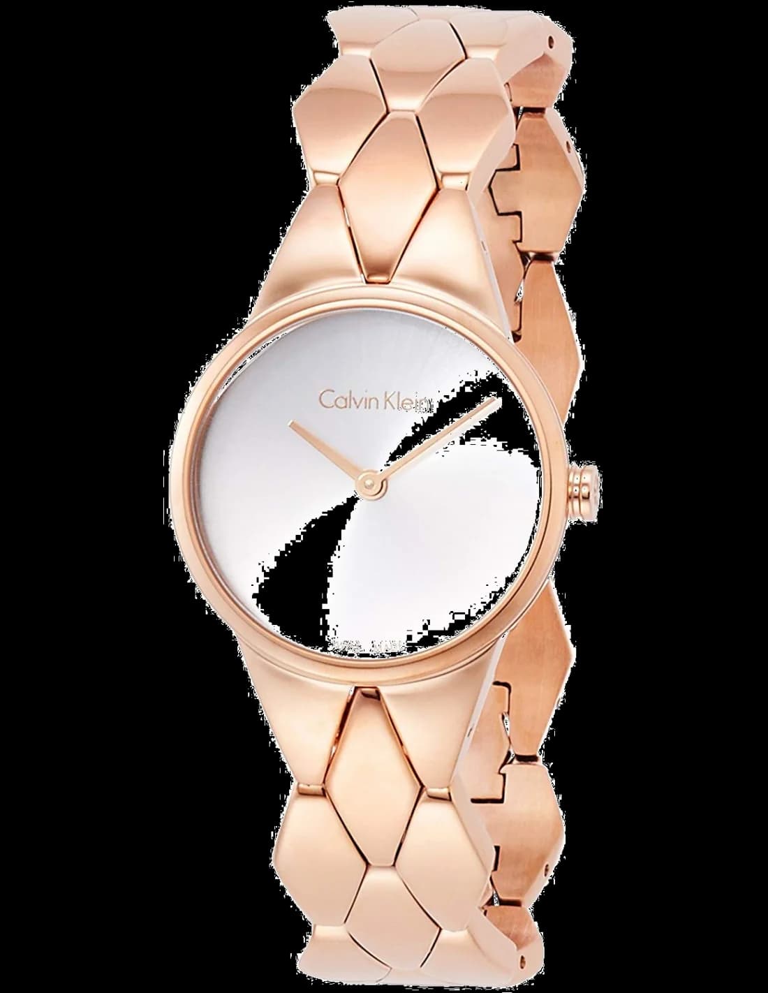 Montre Calvin Klein K6E23646 en acier or rose au cadran blanc nacré et index dorés, style minimaliste chic
