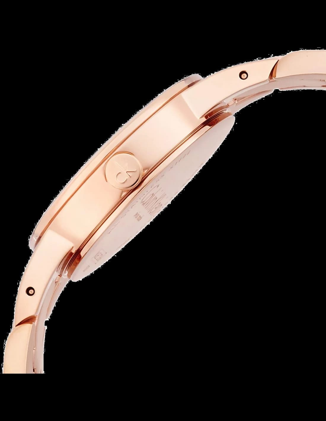 Cadran Calvin Klein K6E23646 au cadran blanc nacré avec index bâtons dorés et aiguilles fines, date à 3h
