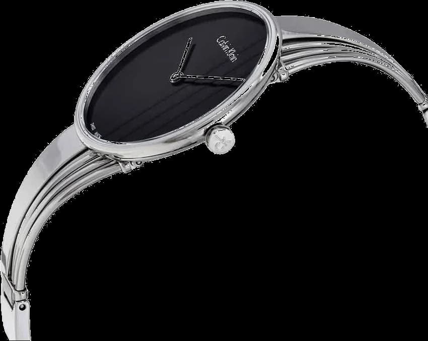 Cadran Calvin Klein K6S2N111 avec index bâtons et aiguilles fines sur fond noir mat, minimaliste